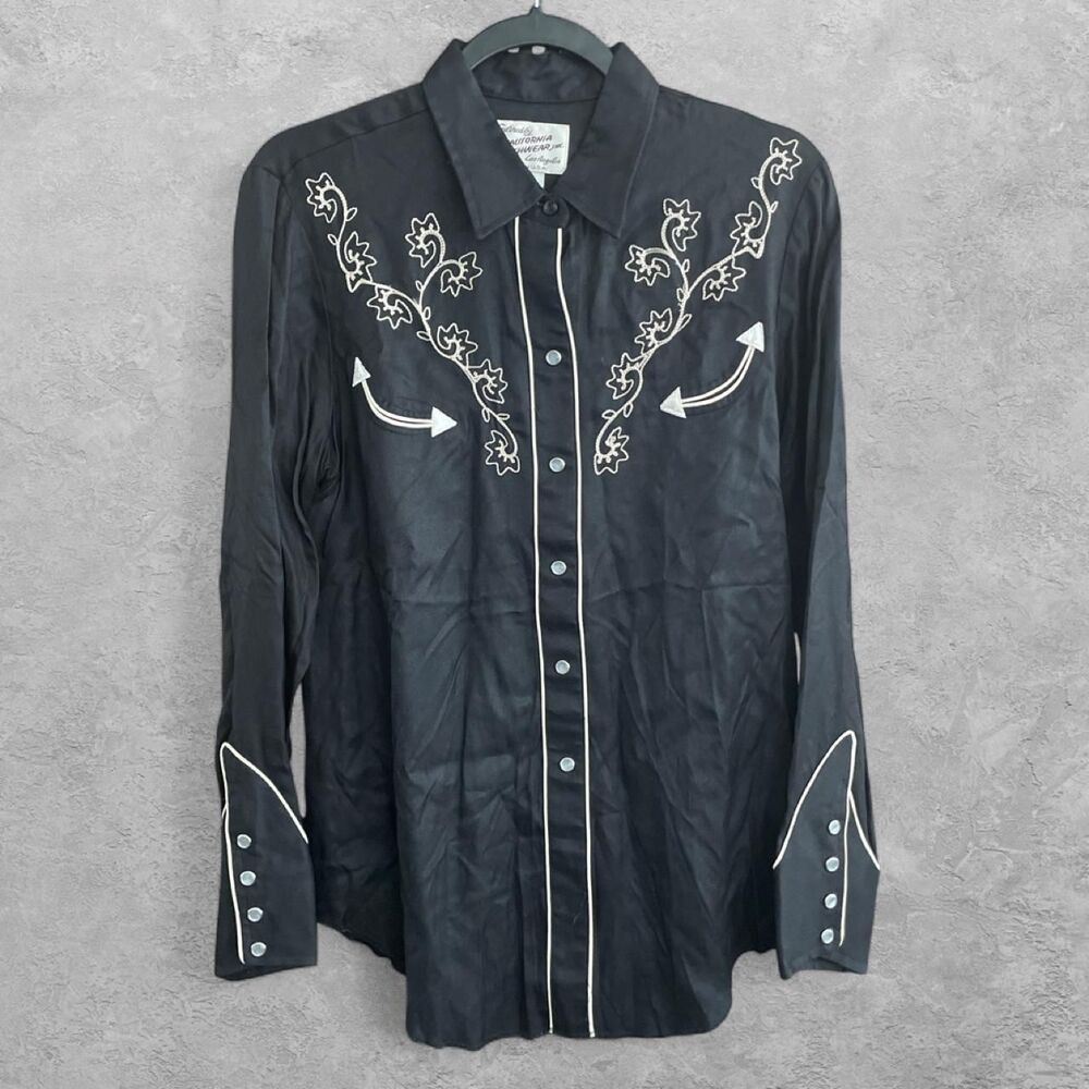Vintage 40s 50s H Bar C California Ranchwear Pearl Snap Western Shirt L Black